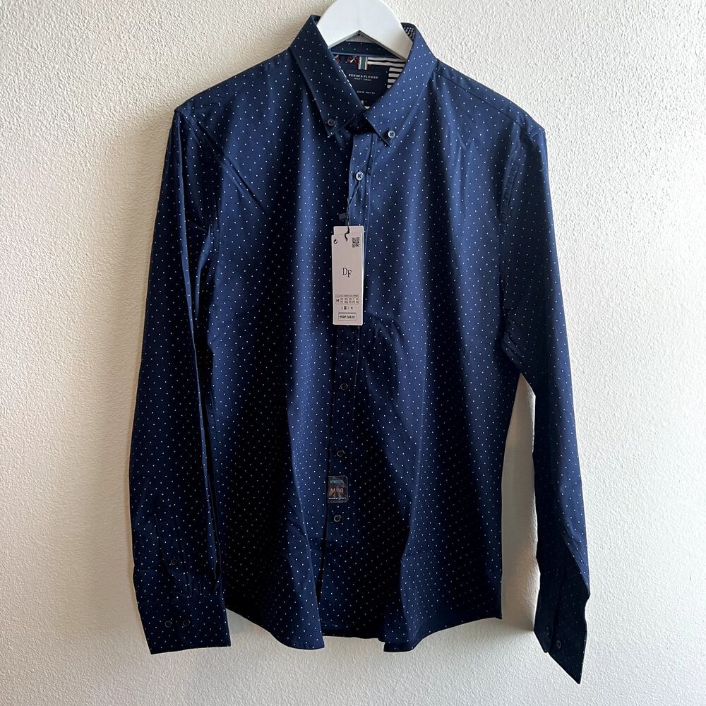 Denim & Flower Dark Blue Long Sleeve Button Down Shirt Medium